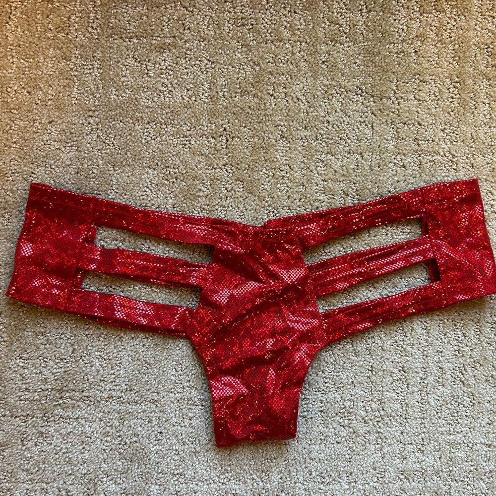 Red Sparkle Rave Cut Out Booty Shorts